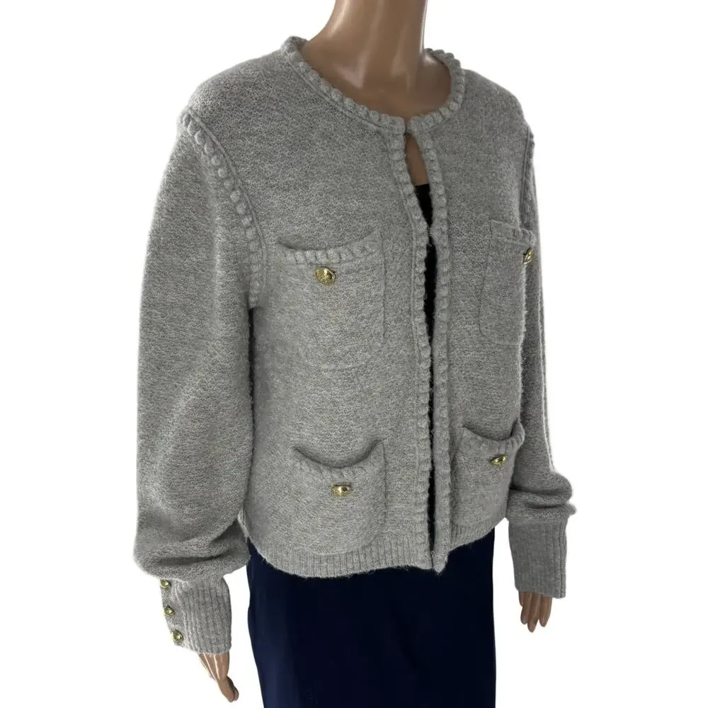 J. Crew Gray Odette Cardigan Sweater Crochet Lady Jacket
